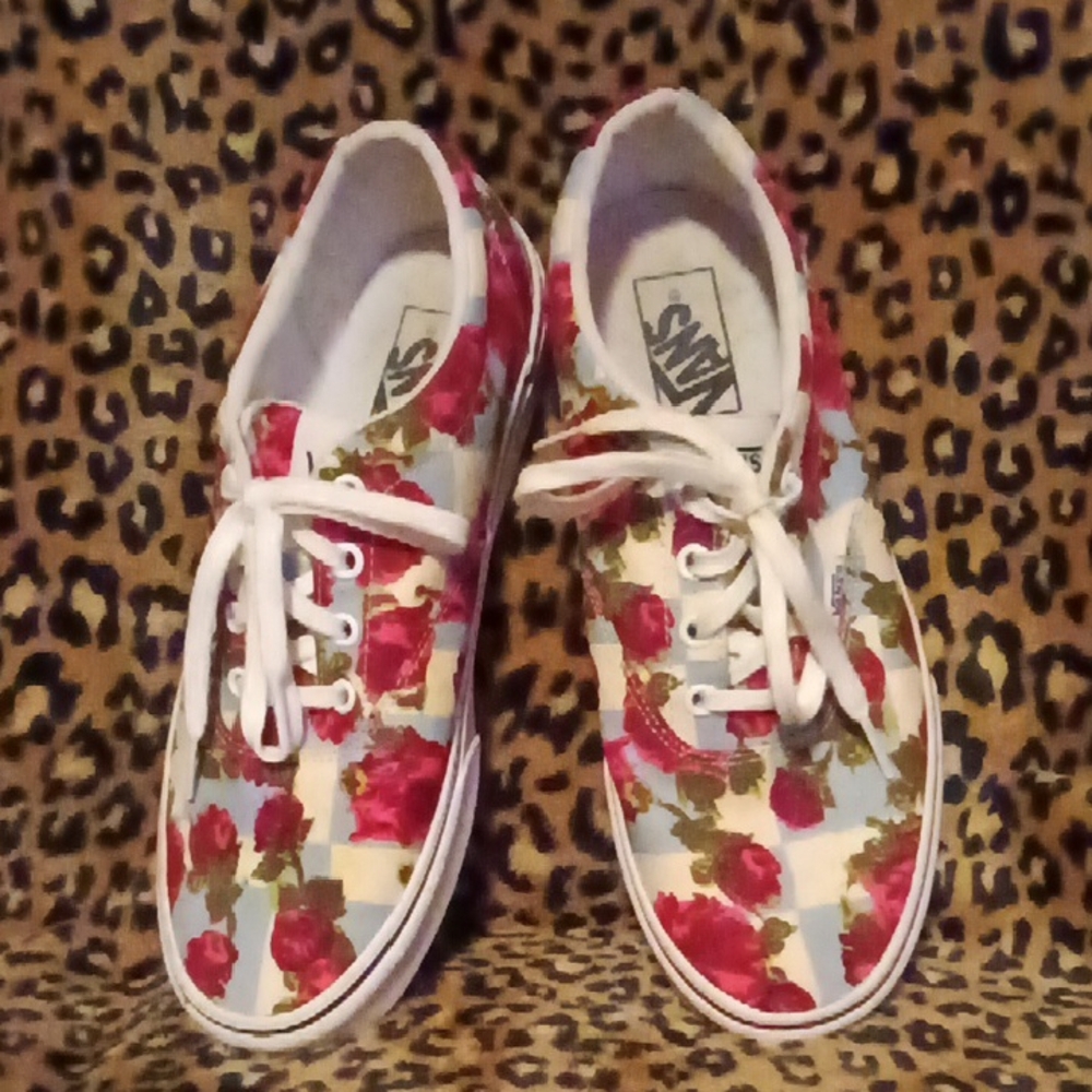 Vans Women's Floral Canvas Sneakers - Red and White